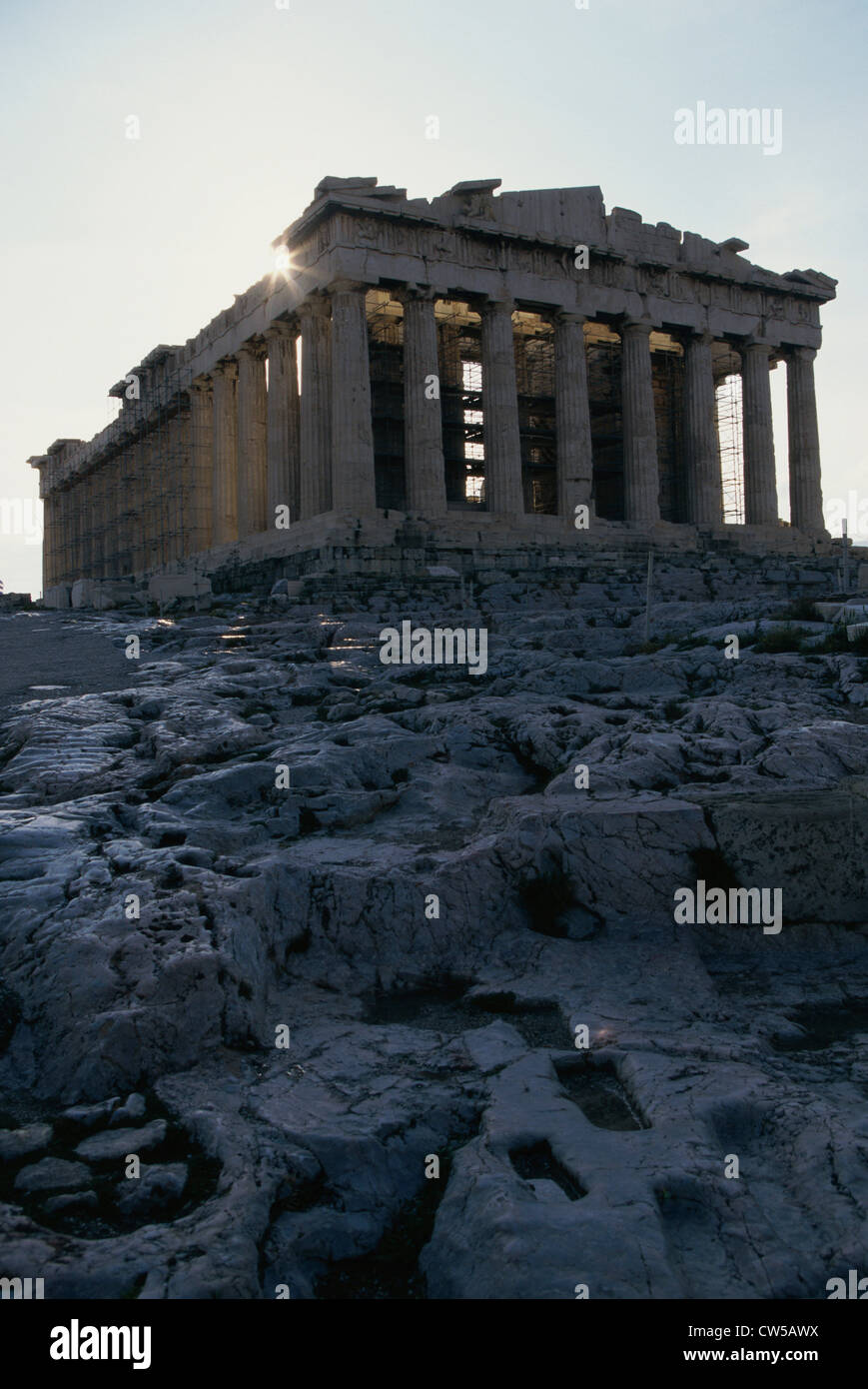 Low angle view of the old ruins of a temple, Parthenon, Athens, Greece Stock Photo