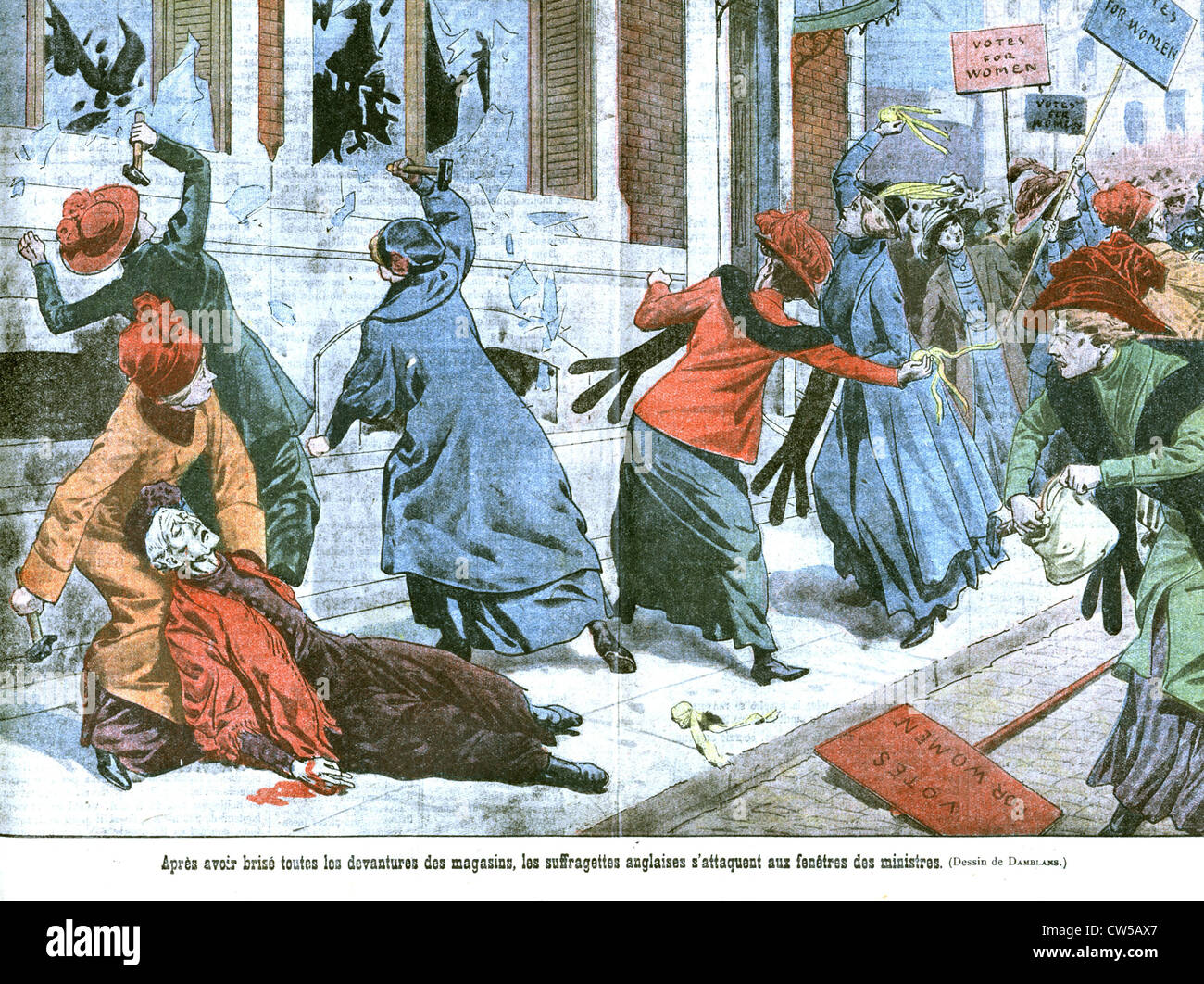 After breaking all the shop windows, the English suffragettes attack