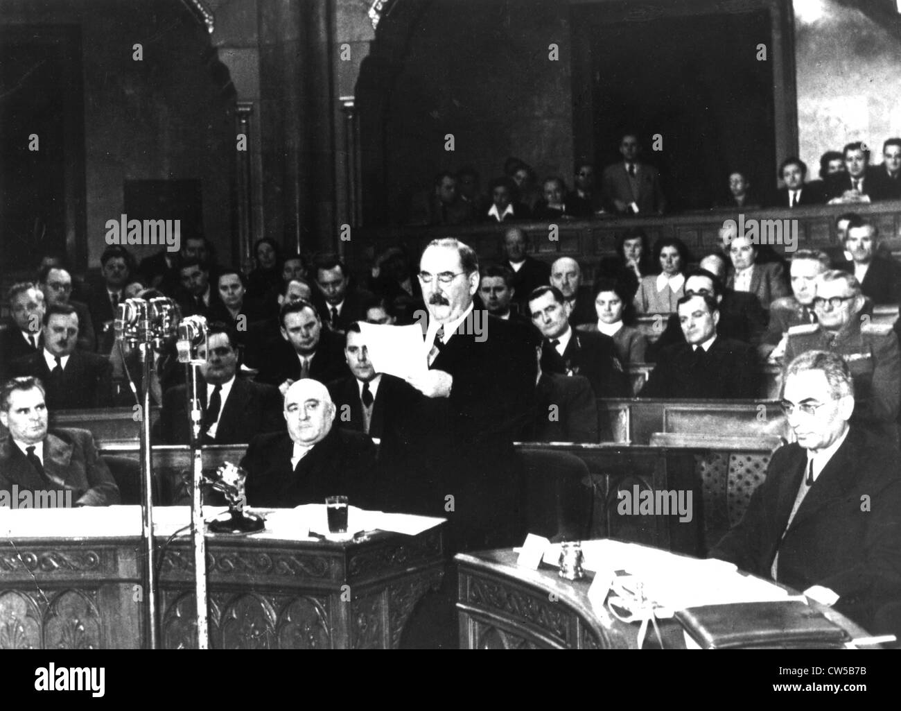 Imre Nagy, Prime Minister of Hungary, addressing the Hungarian ...