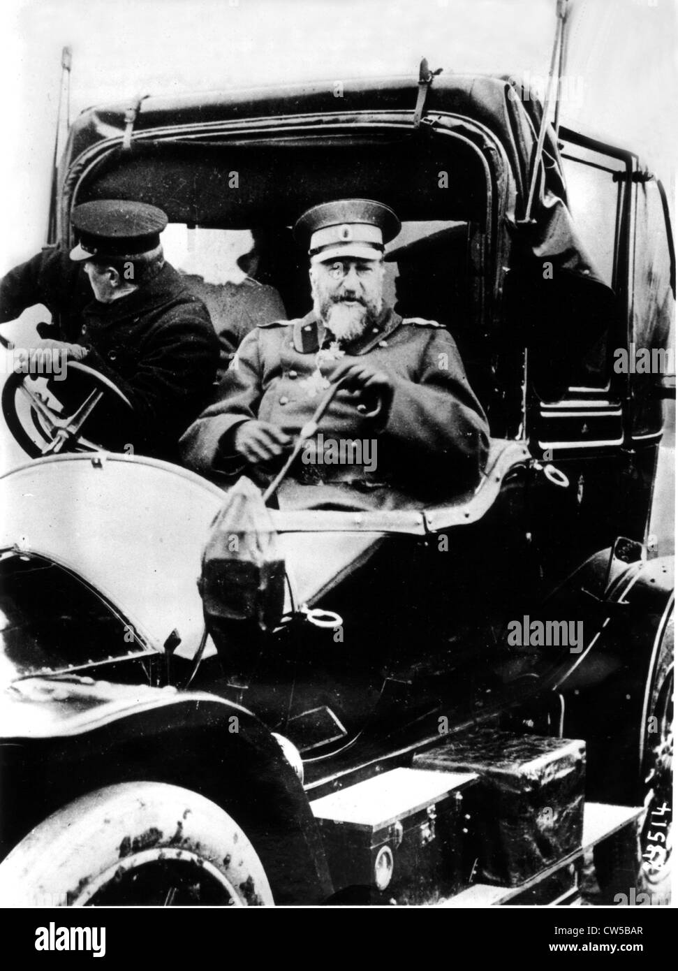 Balkans War, King Ferdinand of Bulgaria driving through the territories where his troops were victorious Stock Photo