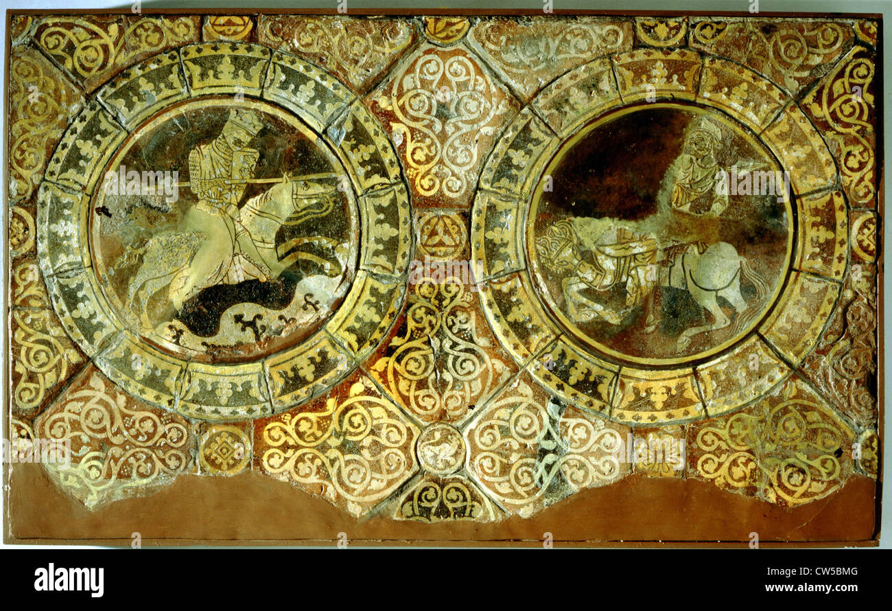 Chertsey tiles: Richard I the Lion-Heart and Saladin Stock Photo