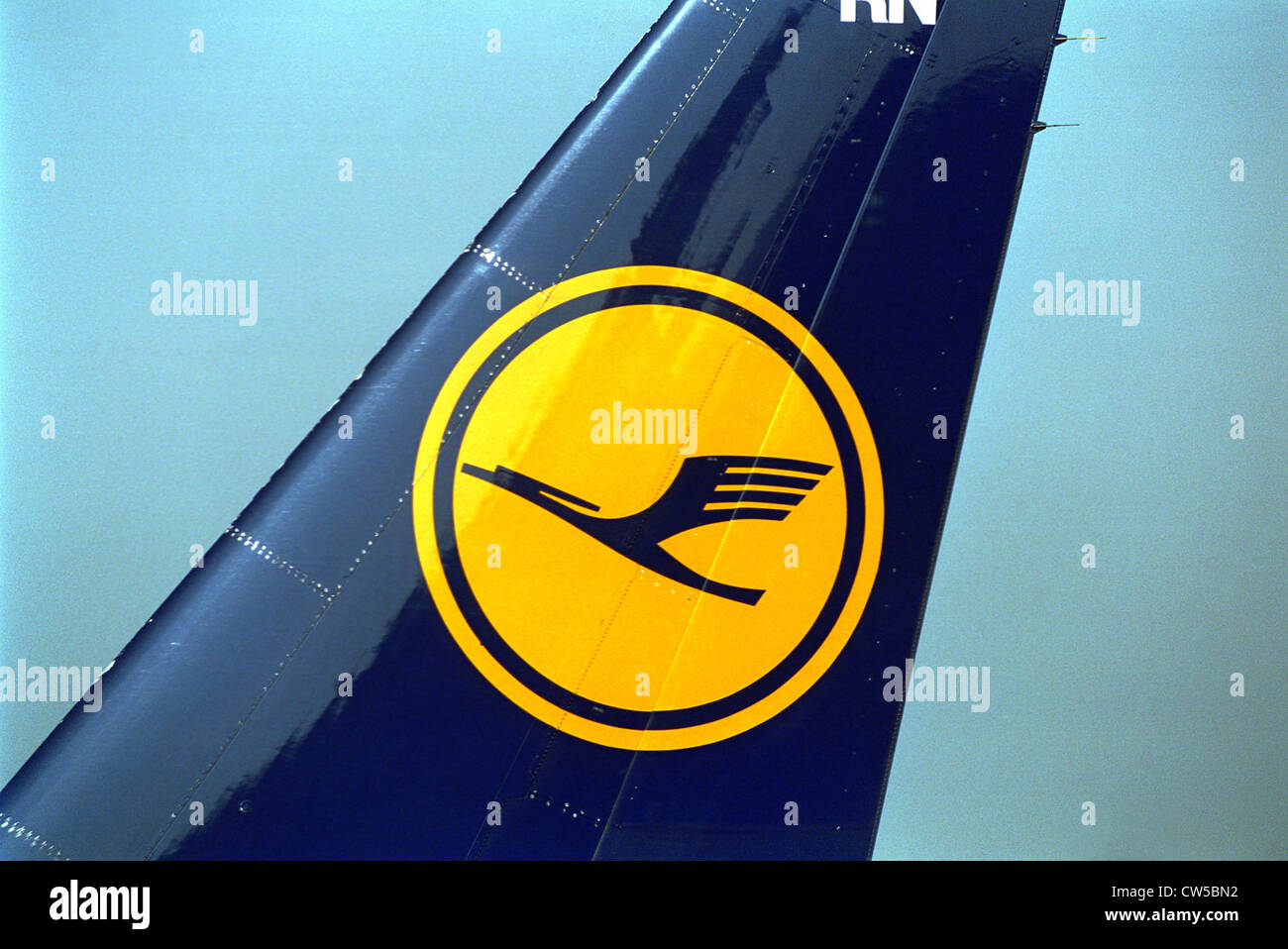 Fin of an aircraft with Lufthansa logo Stock Photo