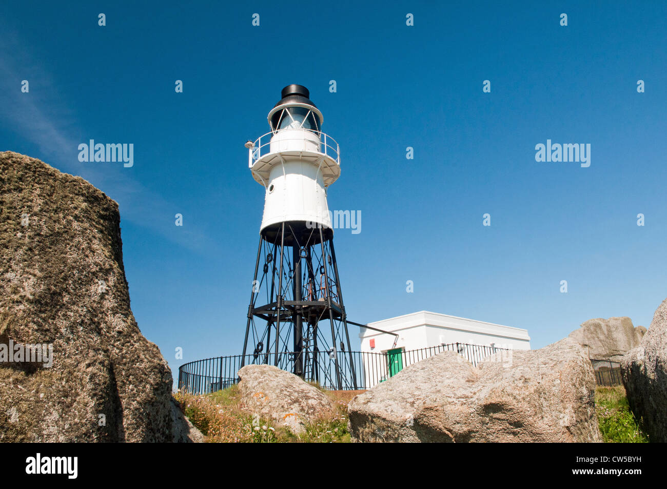 Automatic Lighthouse at Peninnis Headland St Marys Isles of Scilly erected in 1911 Stock Photo