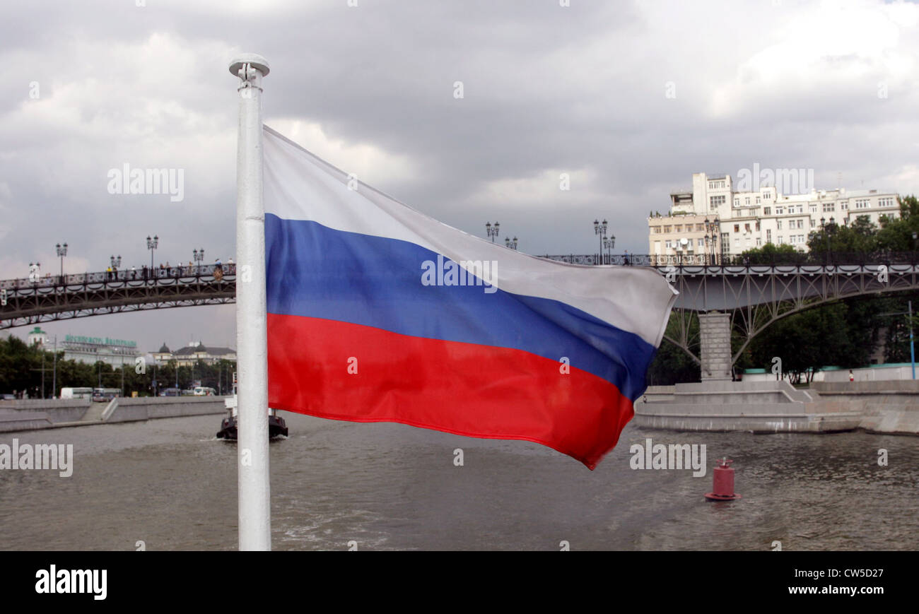 Moscow, Russian flag on the Moscow River Stock Photo