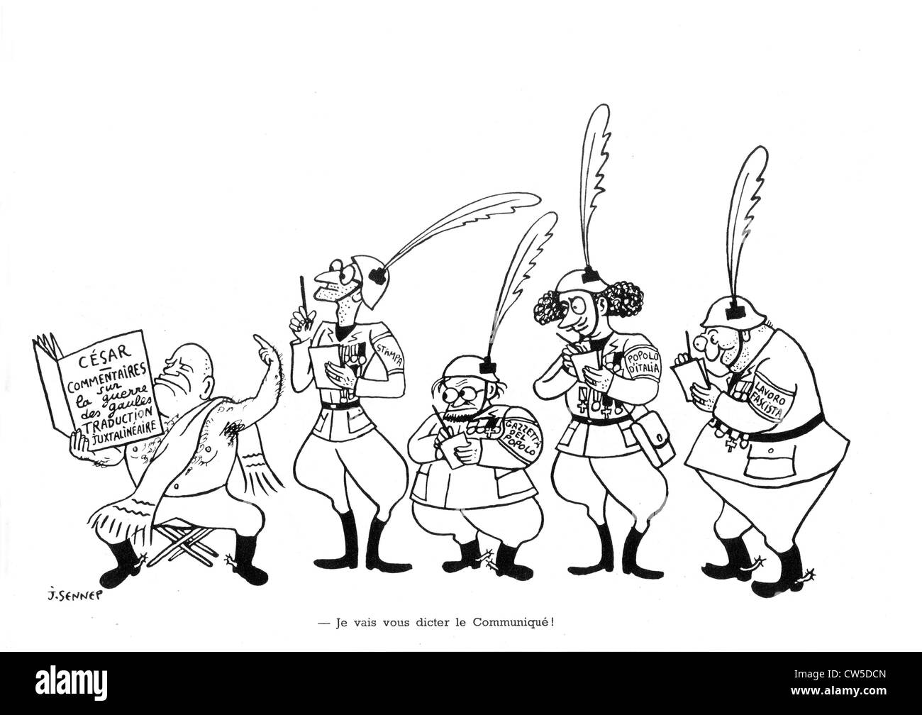 Satirical cartoon by Sennep about Mussolini. in "La guerre en chemise noire"  ("war in black shirt Stock Photo - Alamy