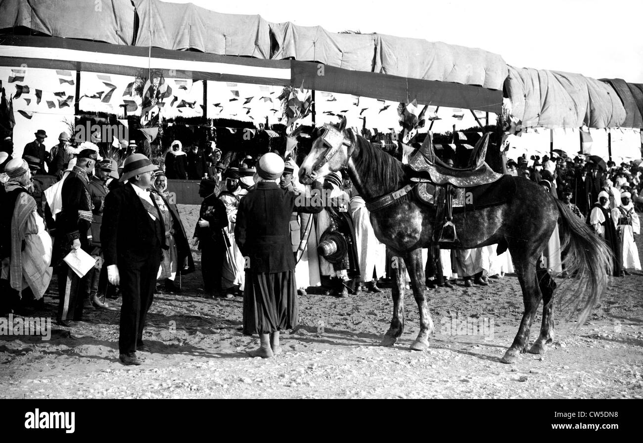 President Millerand's journey. President Millerand is given a horse by the Agha of Aïn Sefra Stock Photo