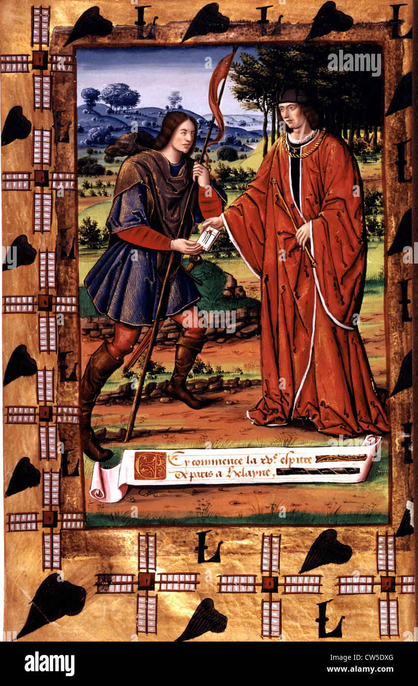 Miniature illustrating Ovid's Epistulae heroidum,  translated from Latin into French by Octavien de St. Gelais in 1496 Stock Photo