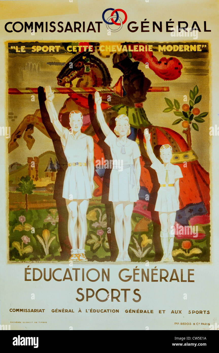 Vichy government. Propaganda poster by J.A. Mercier for sport Stock Photo