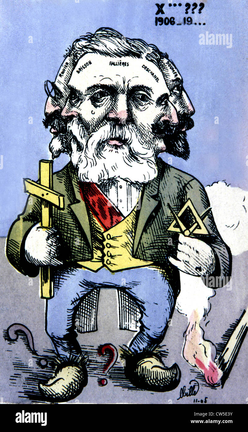Anti-clerical anti-masonic satirical postcard division between church state Armand Fallières 1841-1931 be seen Stock Photo