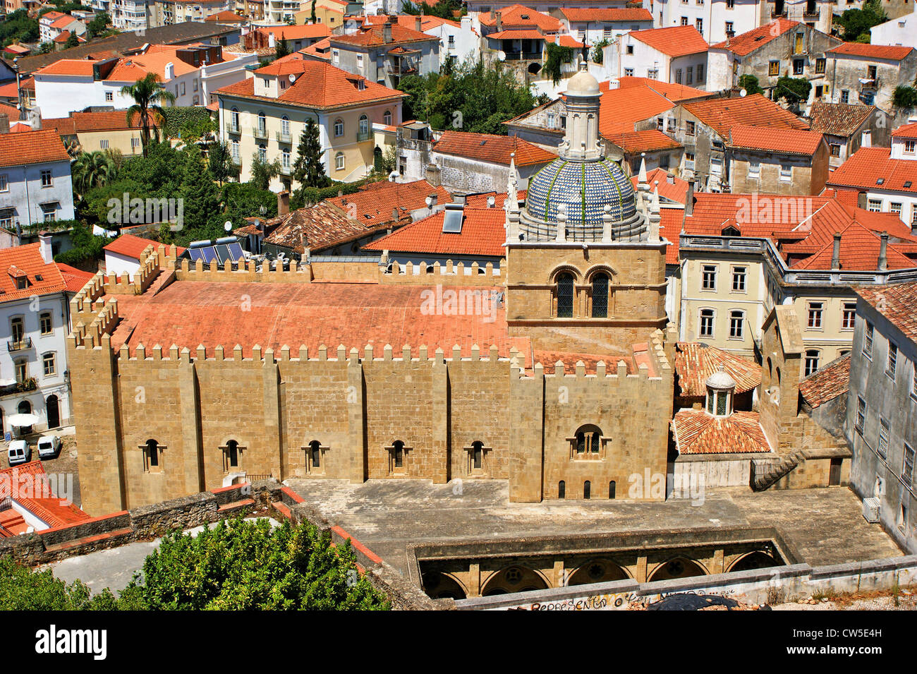 cityscape over the roofs of Coimbra with cathedral Se Velha, Portugal Stock Photo