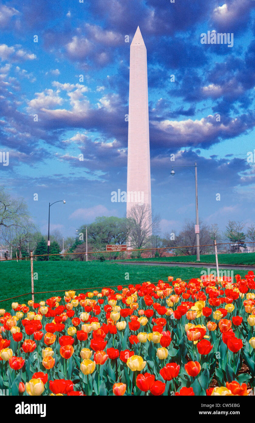 Composite image of Washington Monument and blue sky with white puffy ...