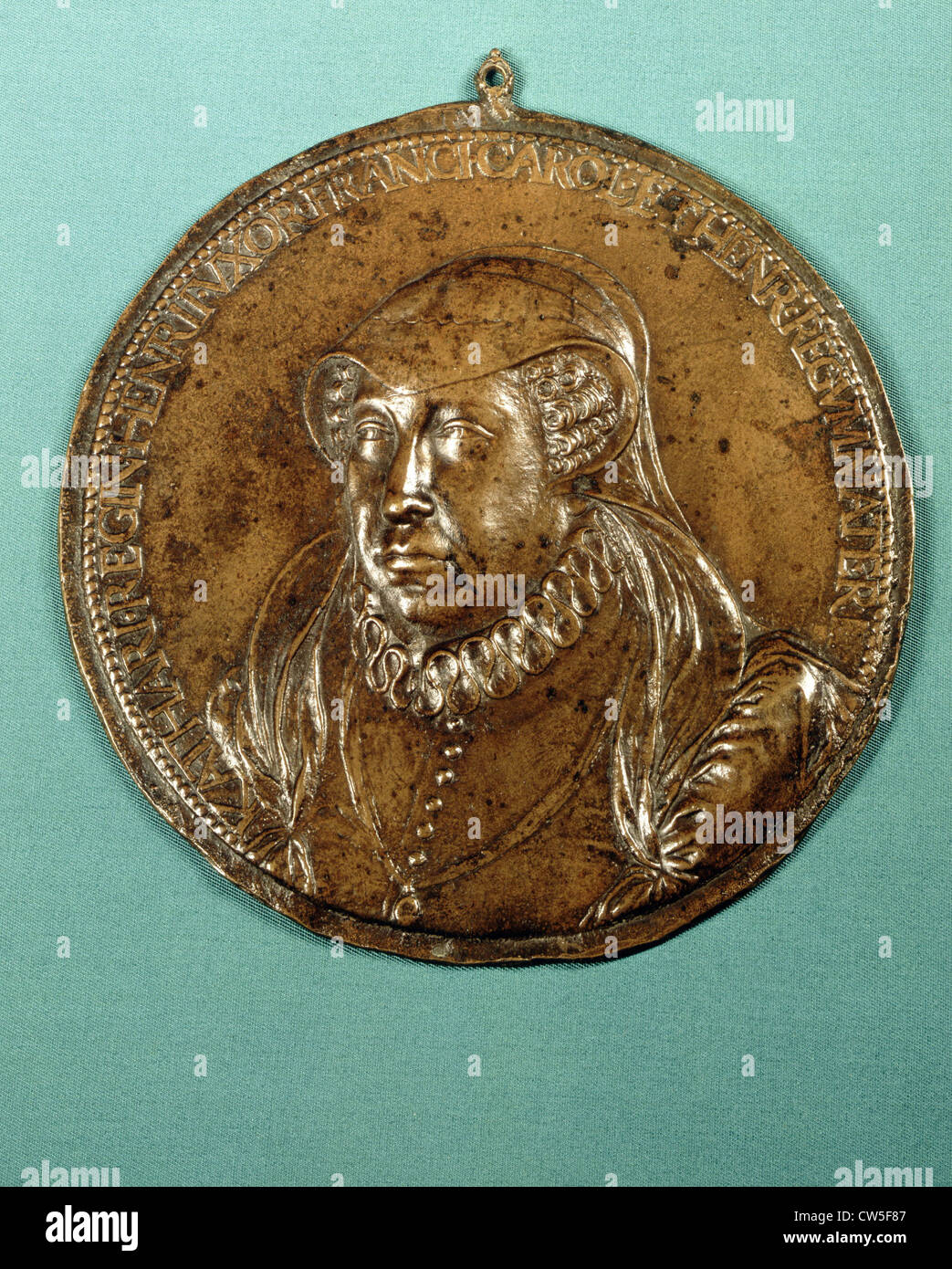 Bronze medal by Germain Pilon. Catherine de Medicis (1519-1589) Stock Photo