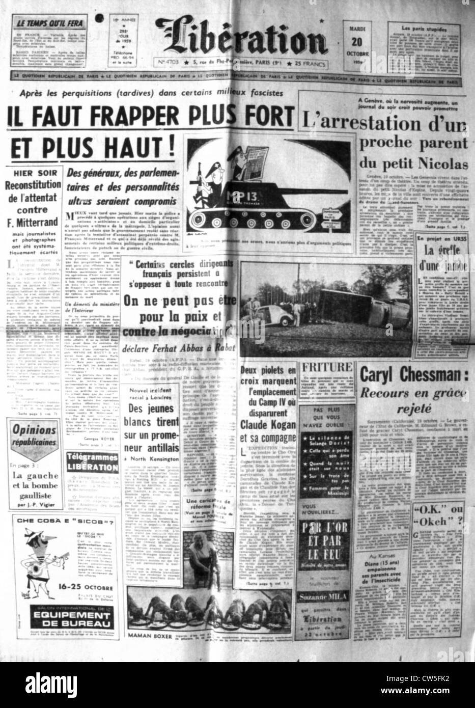 War in Algeria, Front page of the newspaper 'Libération' Stock Photo