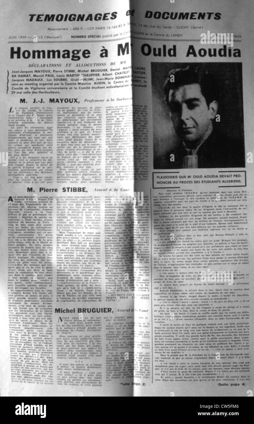 War in Algeria, Front page of the newspaper "Evidence and documents on