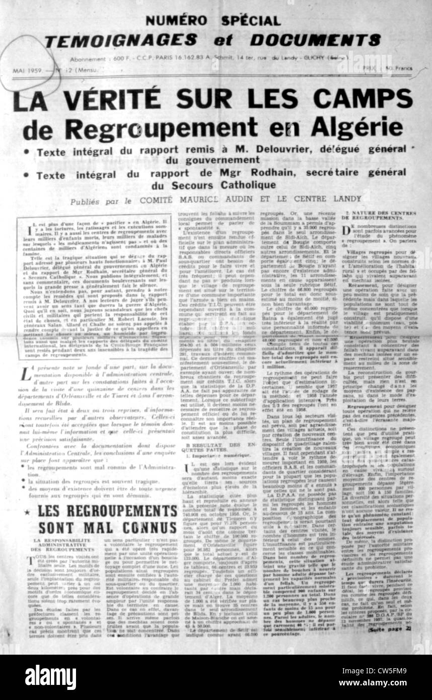 War in Algeria, Front page of the newspaper "Evidence and documents on