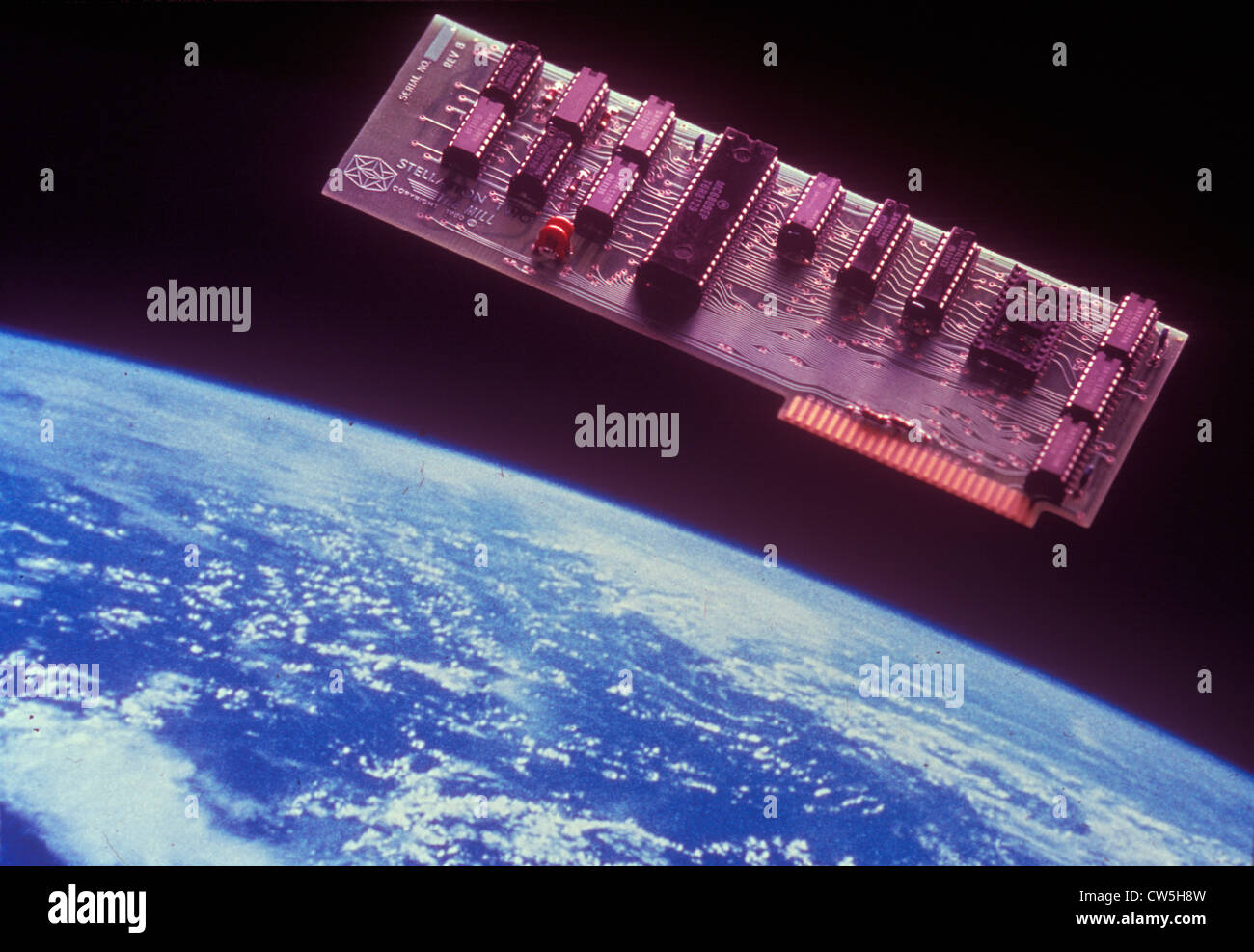 Space special effects composite of Earth and computer memory chip in ...
