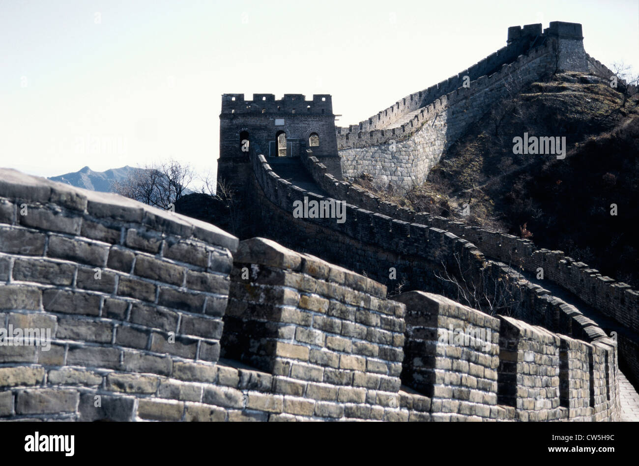 Low angle view of a surrounding wall, Great Wall of China, China Stock Photo