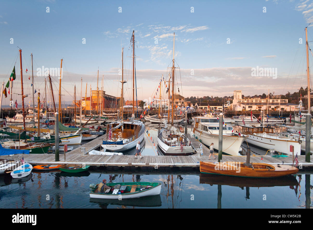 Boats moored at a dock, Port Townsend, Washington State, USA Stock Photo