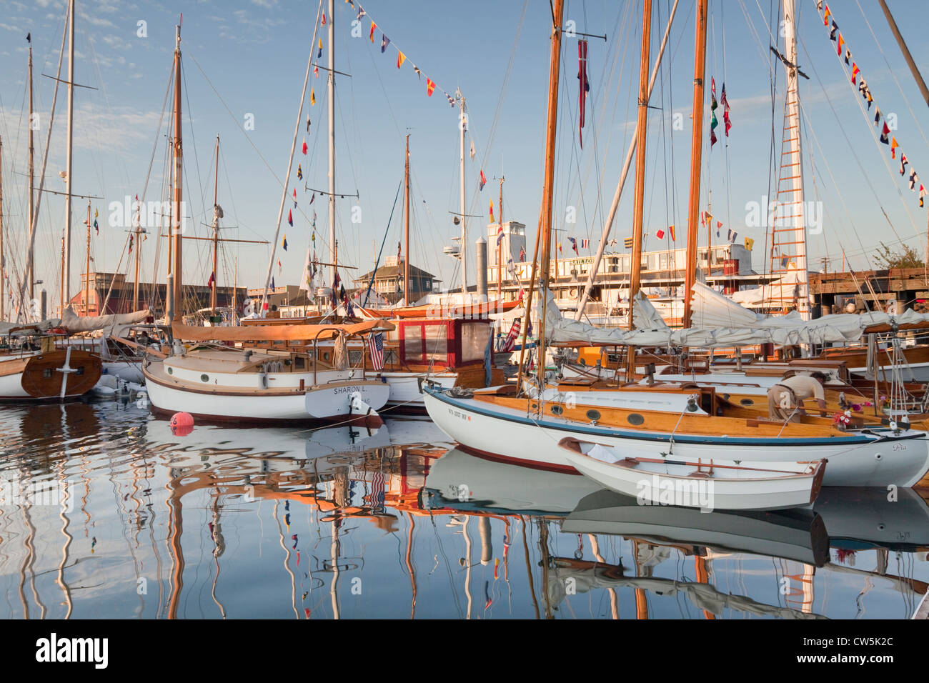 Boats moored at a dock, Port Townsend, Washington State, USA Stock Photo