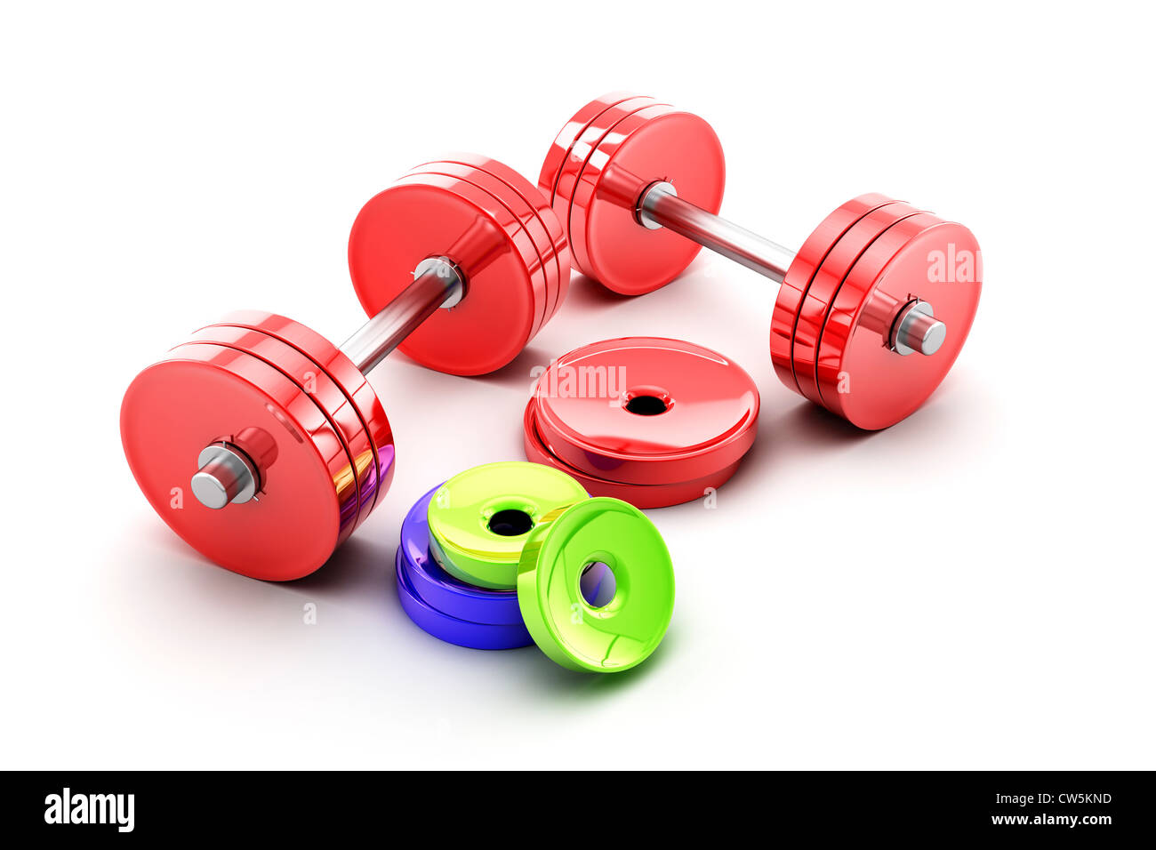 Pink Plates Disassembled Weight And Dumbbells On A 3d Rendered