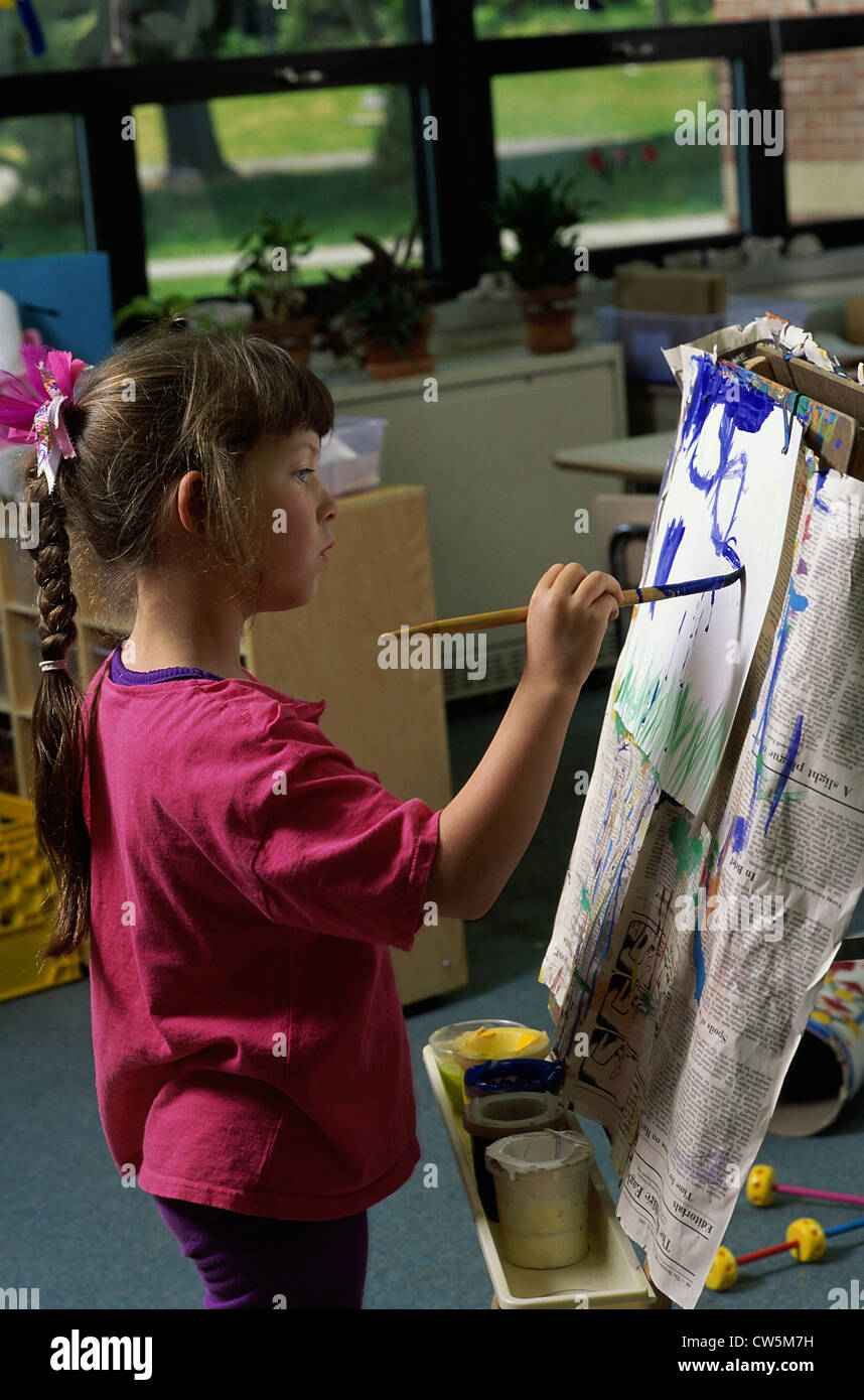 Girl painting on an easel Stock Photo - Alamy