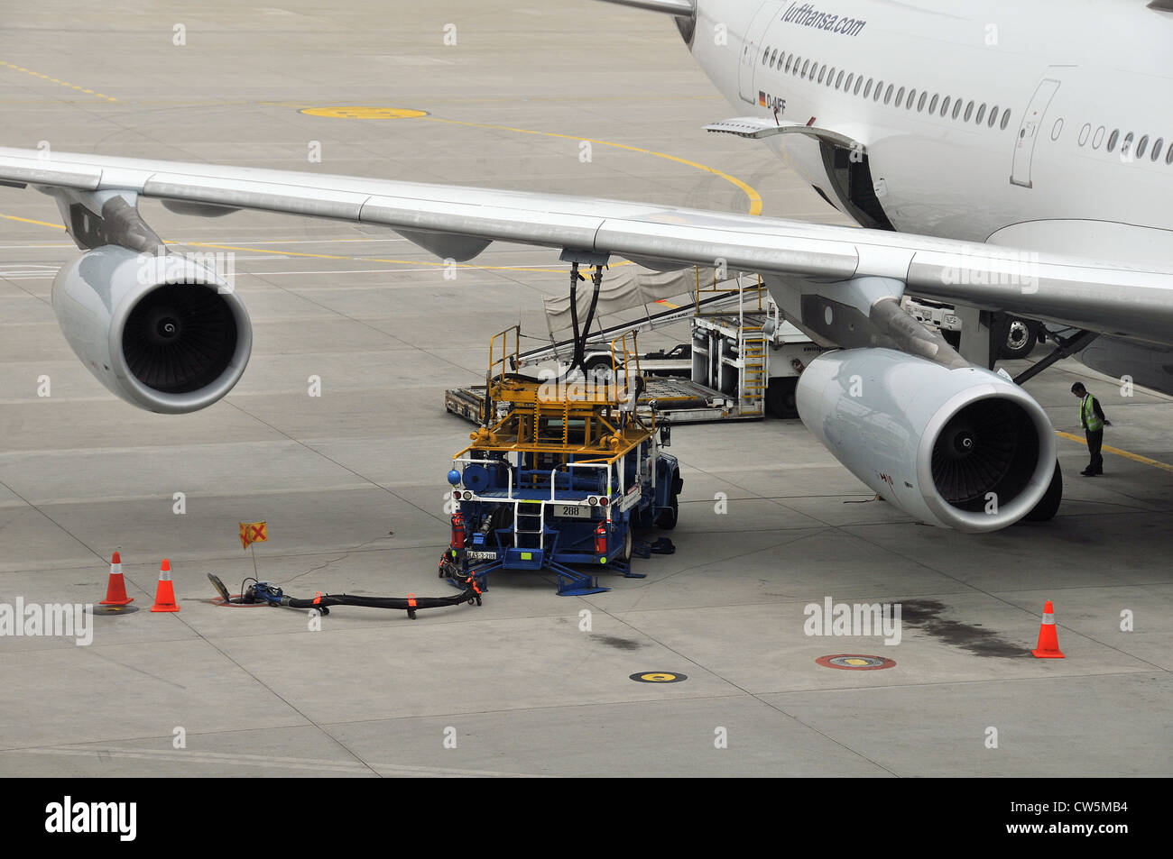 refueling for an Airbus A340-300 of Lufthansa airlines Incheon International Airport South Korea Asia Stock Photo