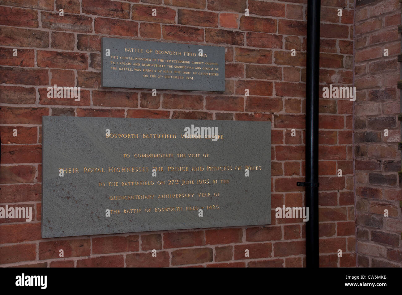 A plaque detailing opening of Bosworth battlefield visitor centre. Stock Photo