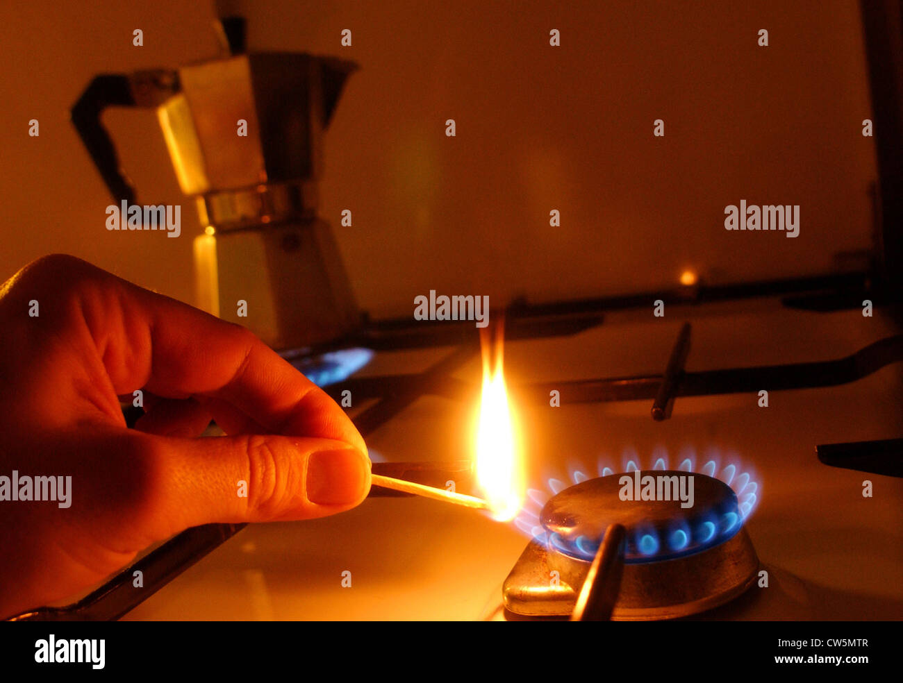 Gas flame on stove Stock Photo Alamy