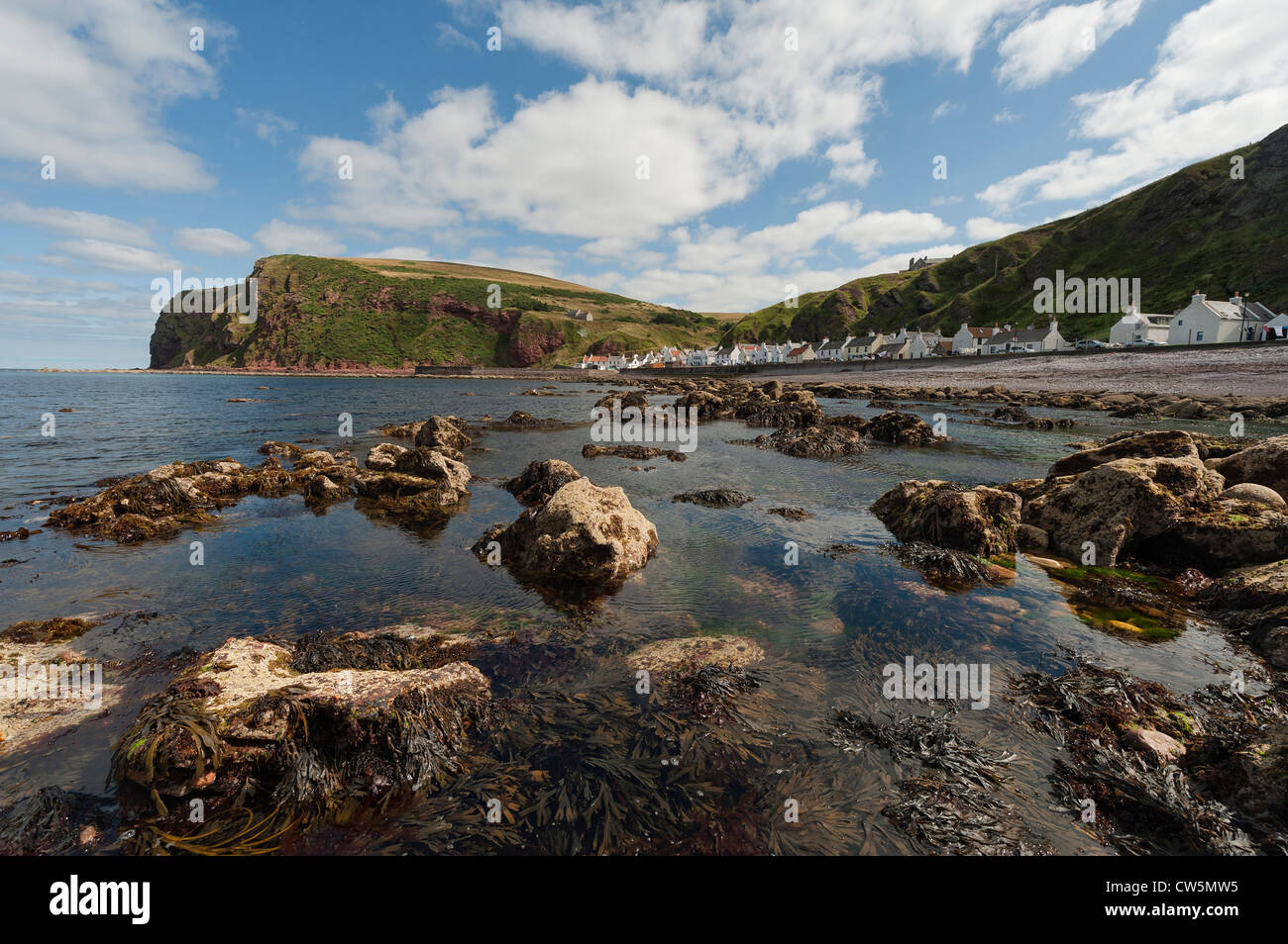 The shoreline at Pennan in Aberdeenshire Stock Photo