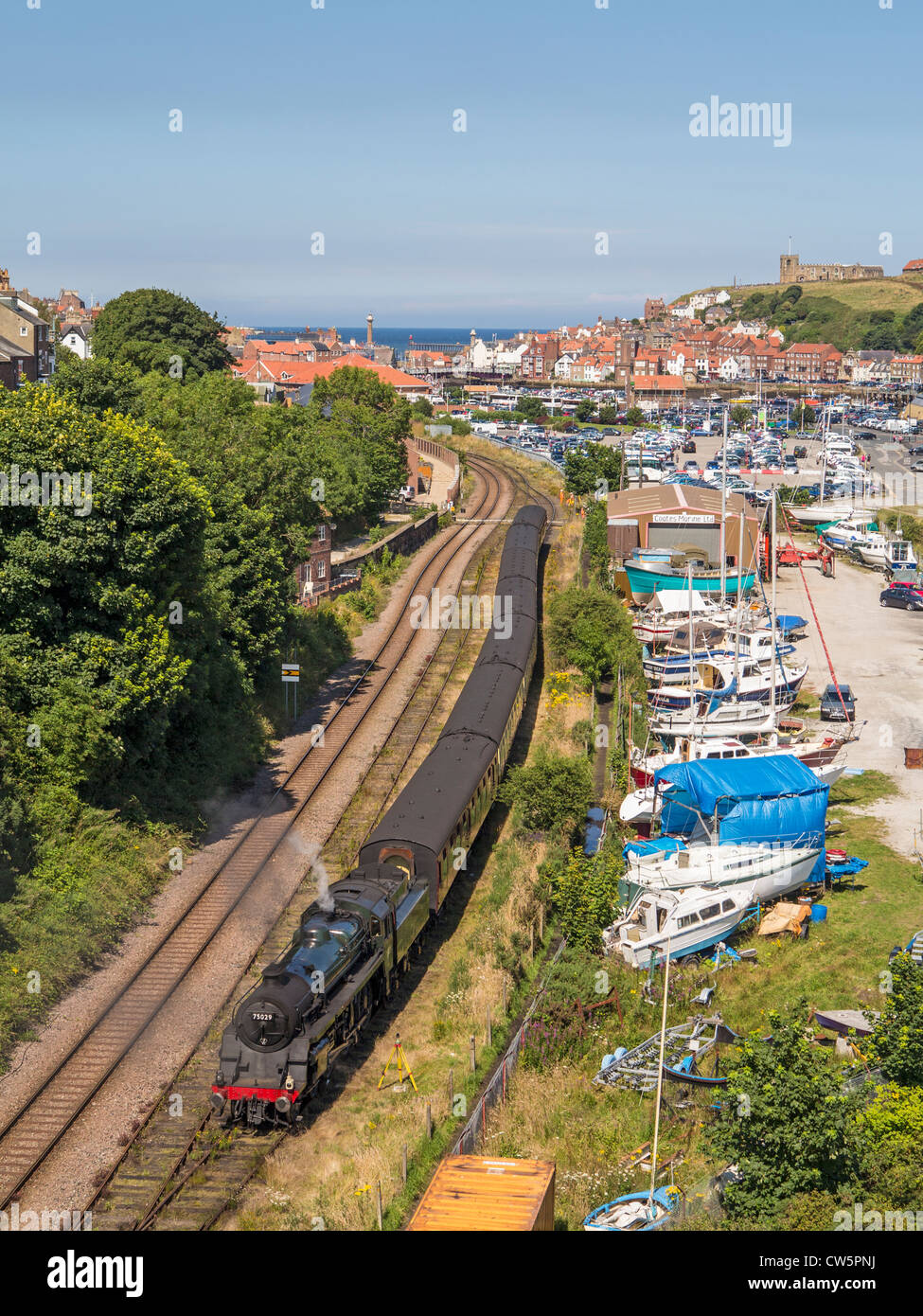 Steam train leaving Whitby Yorkshire UK Stock Photo Alamy