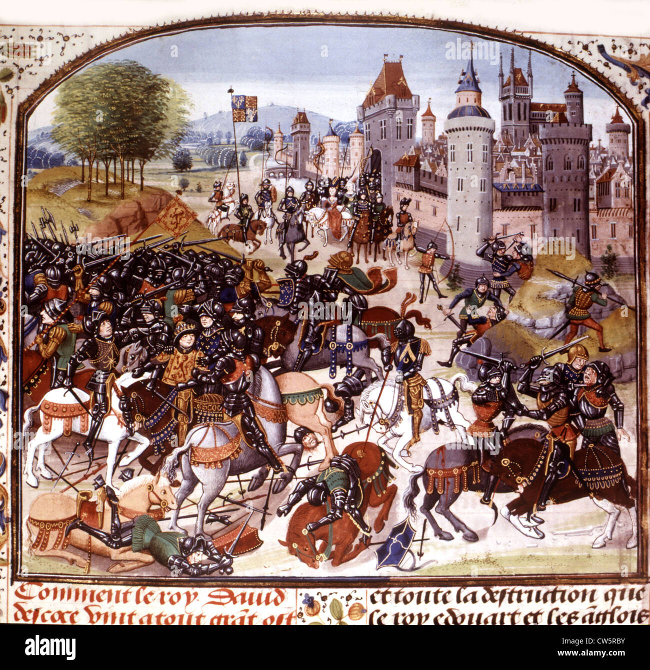 Siege of Newcastle by the Scottish, in 'Chronicles' by Jean Froissart Stock Photo