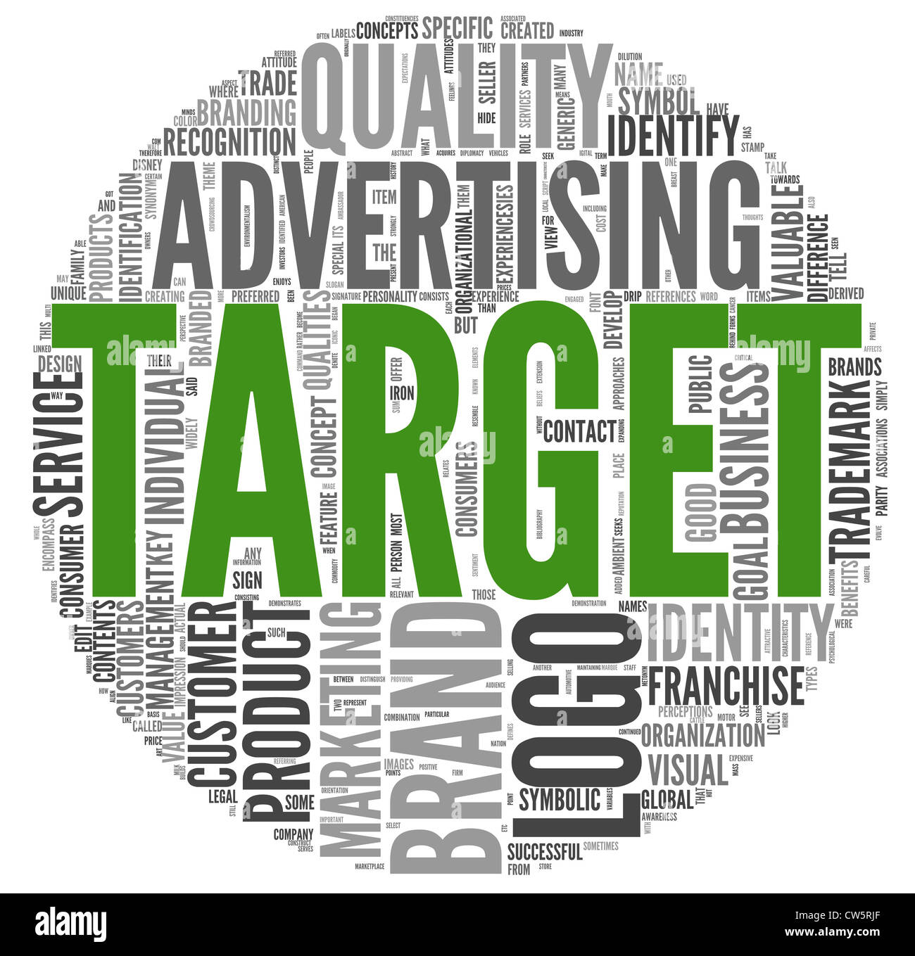 Marketing target and advertising concept in word tag cloud on white ...
