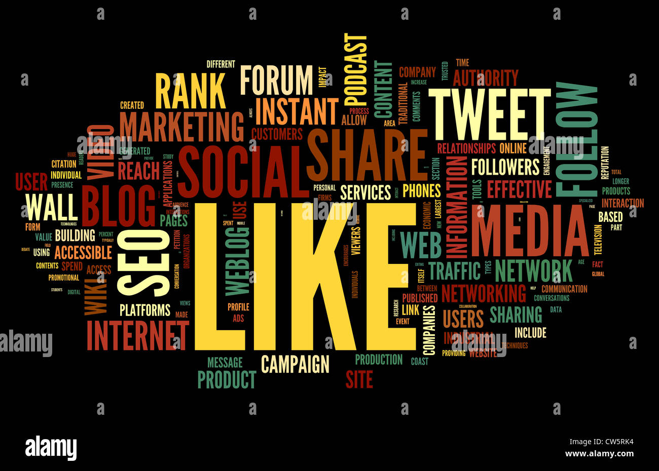 Like word in tag cloud isolated on black background Stock Photo Alamy