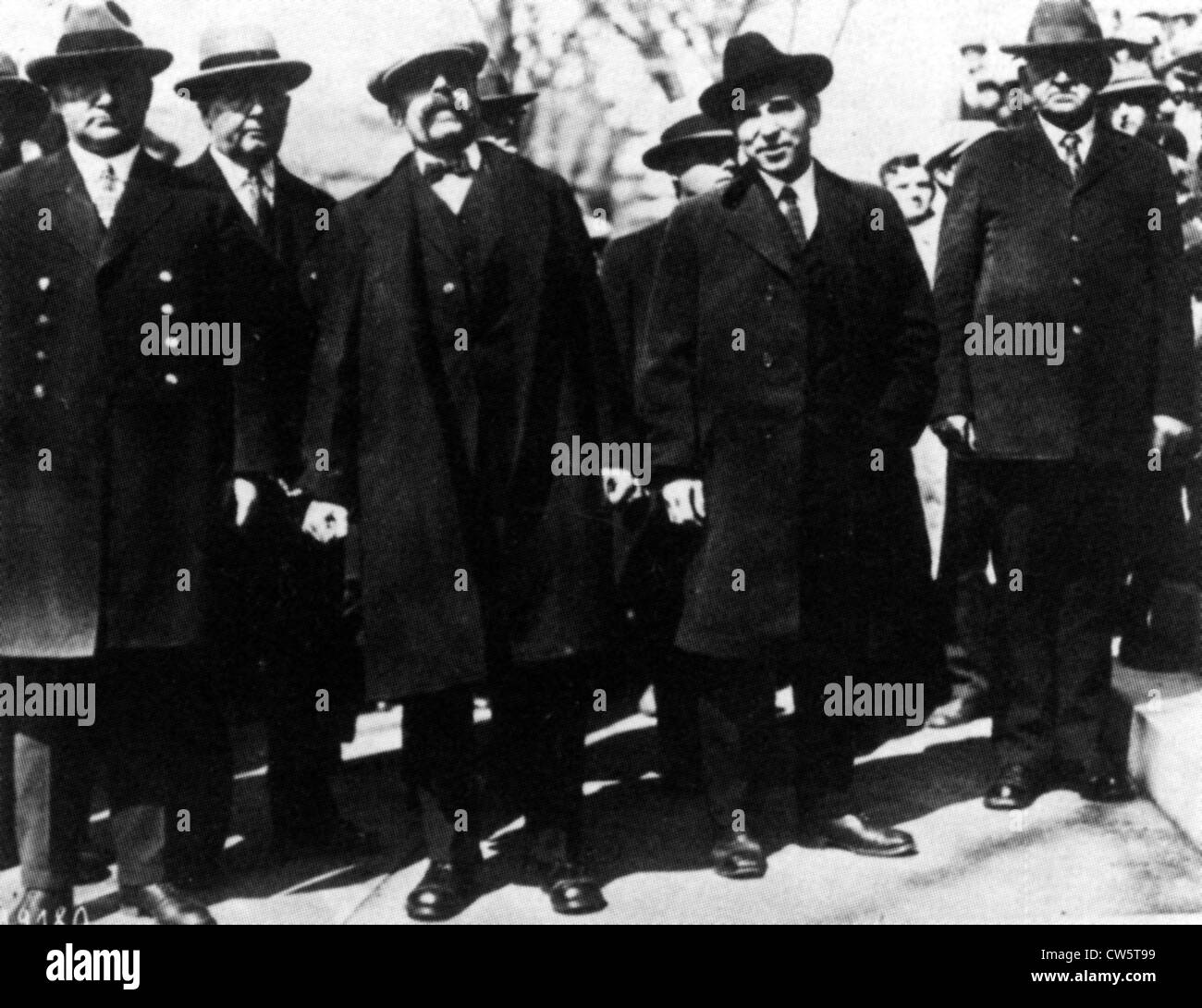 Sacco and Vanzetti on their way to the Dedham trial where they will be sentenced to death Stock Photo