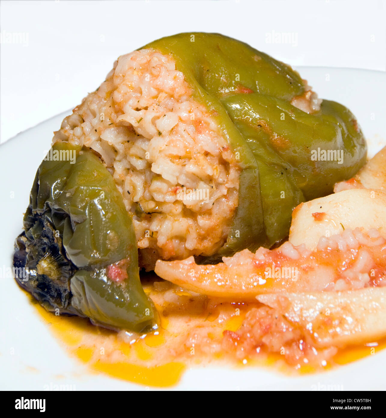 Greek stuffed green pepper photographed in Milos Greece Stock Photo