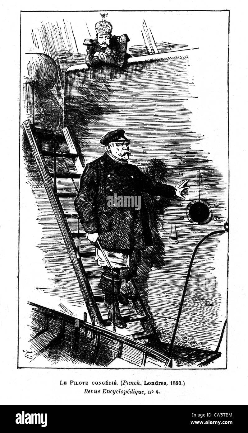 'The pilot who was fired'. Cartoon taken from the March 29 1890 edition of 'Punch', London. Bismarck resigns his power as Stock Photo