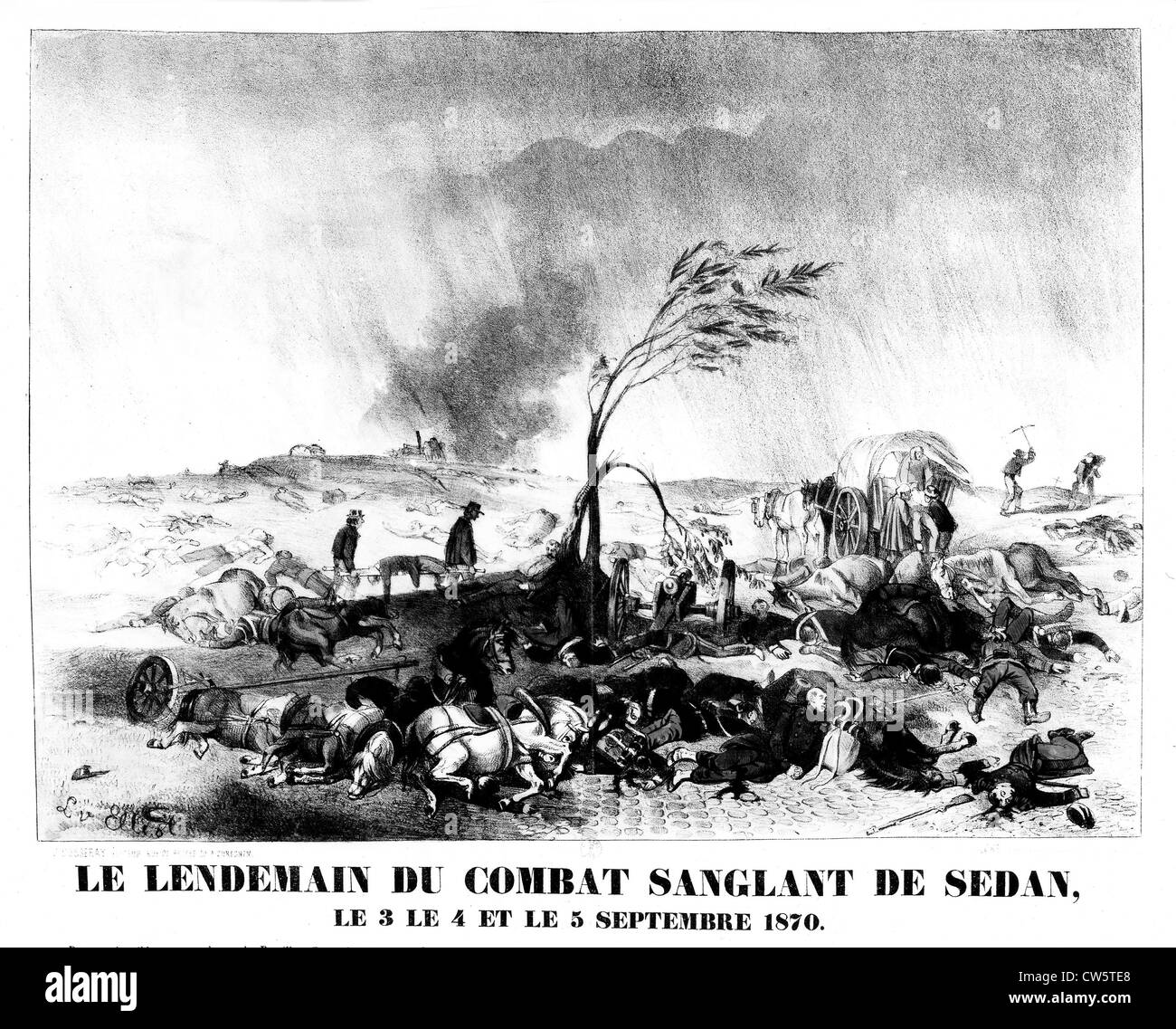 The day after the bloody battle of Sedan, September 3, 4 and 5, 1870. Lithograph by L. Von Elliot Stock Photo