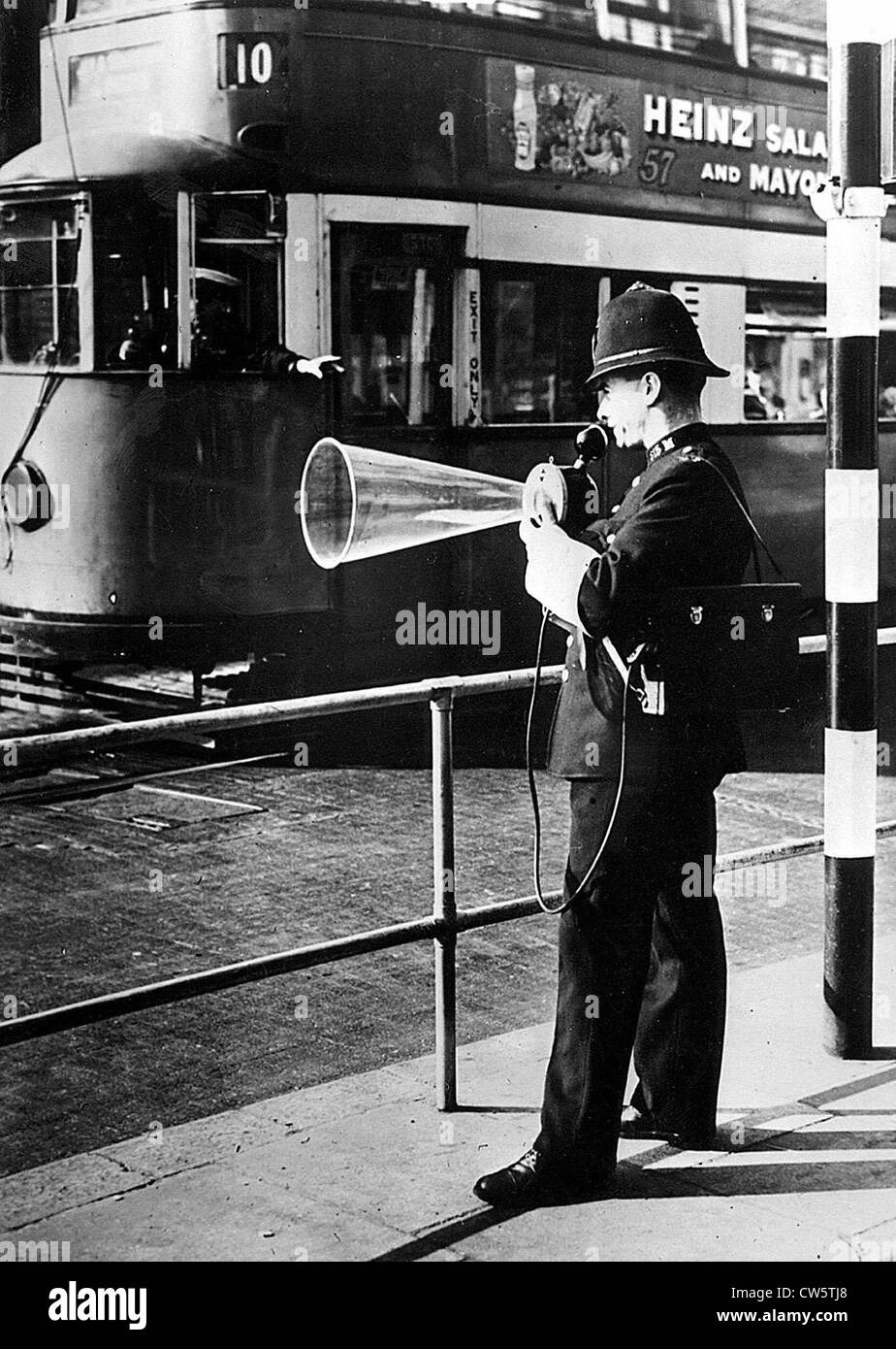 London bobby at an intersection in 1935. Stock Photo