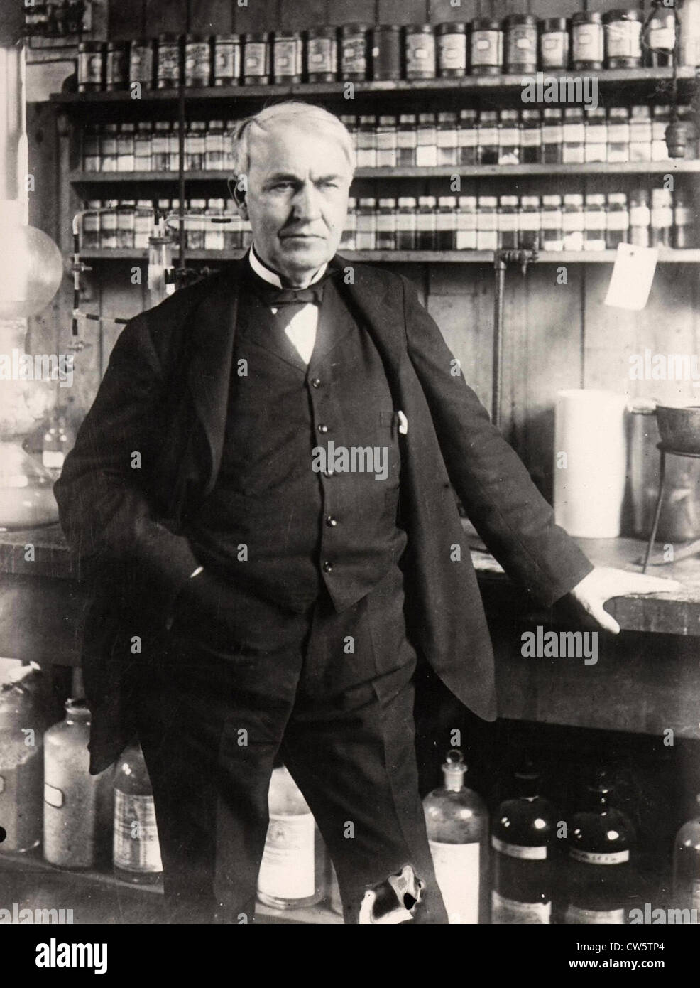 Thomas Alva Edison in his laboratory Stock Photo