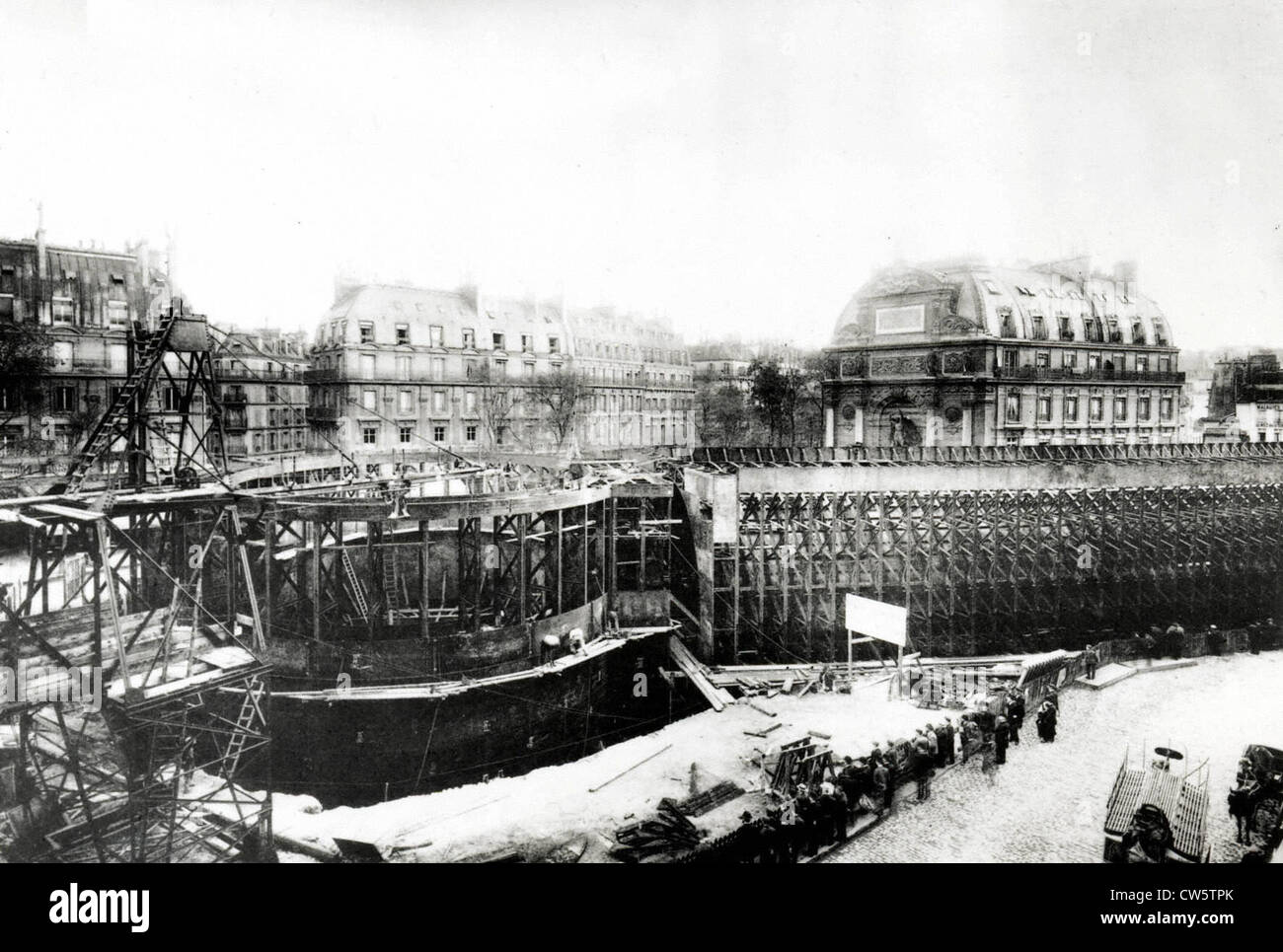 Paris, Saint-Michel district, construction of Line 4 of the metro Stock Photo