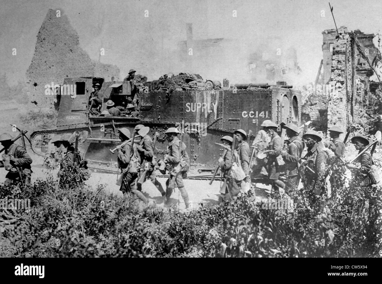 World War I. A supply tank on its way to the front, 1918 Stock Photo
