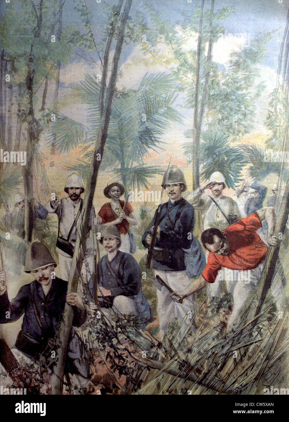 French expedition in Madagascar, soldiers in the bush. of May 25, 1895