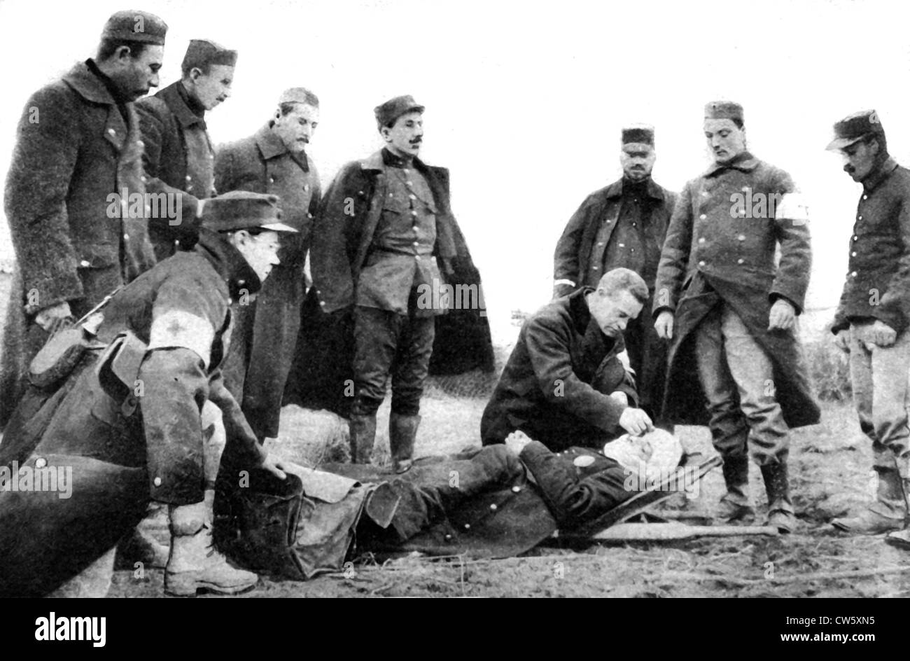 World War I. The chaplains of the Belgian Army attend to combatants on the front Stock Photo