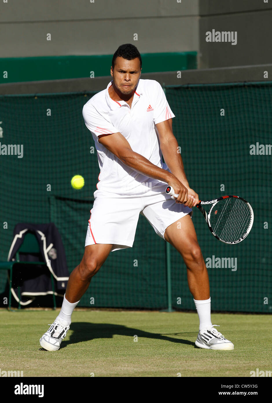 Jo-Wilfried Tsonga (FRA) in action at Wimbledon Stock Photo - Alamy