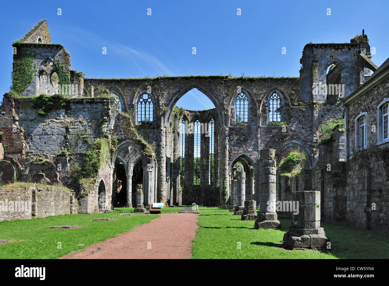 Ruins of the Aulne Abbey, a Cistercian monastery at Thuin, Hainaut, Belgium Stock Photo