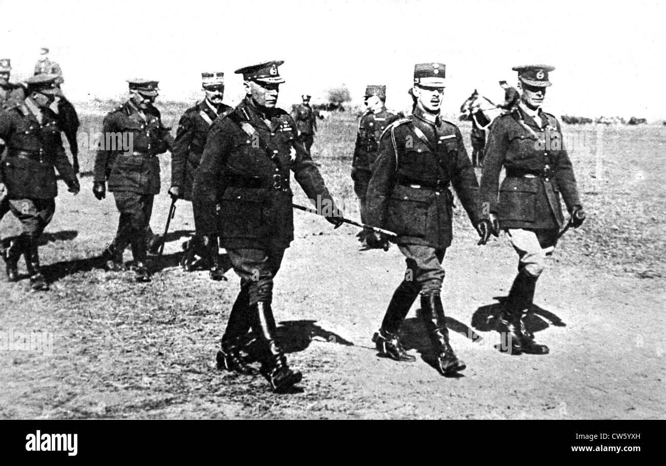 World War I. King Alexander of Greece visiting the Macedonian  front (1918) Stock Photo