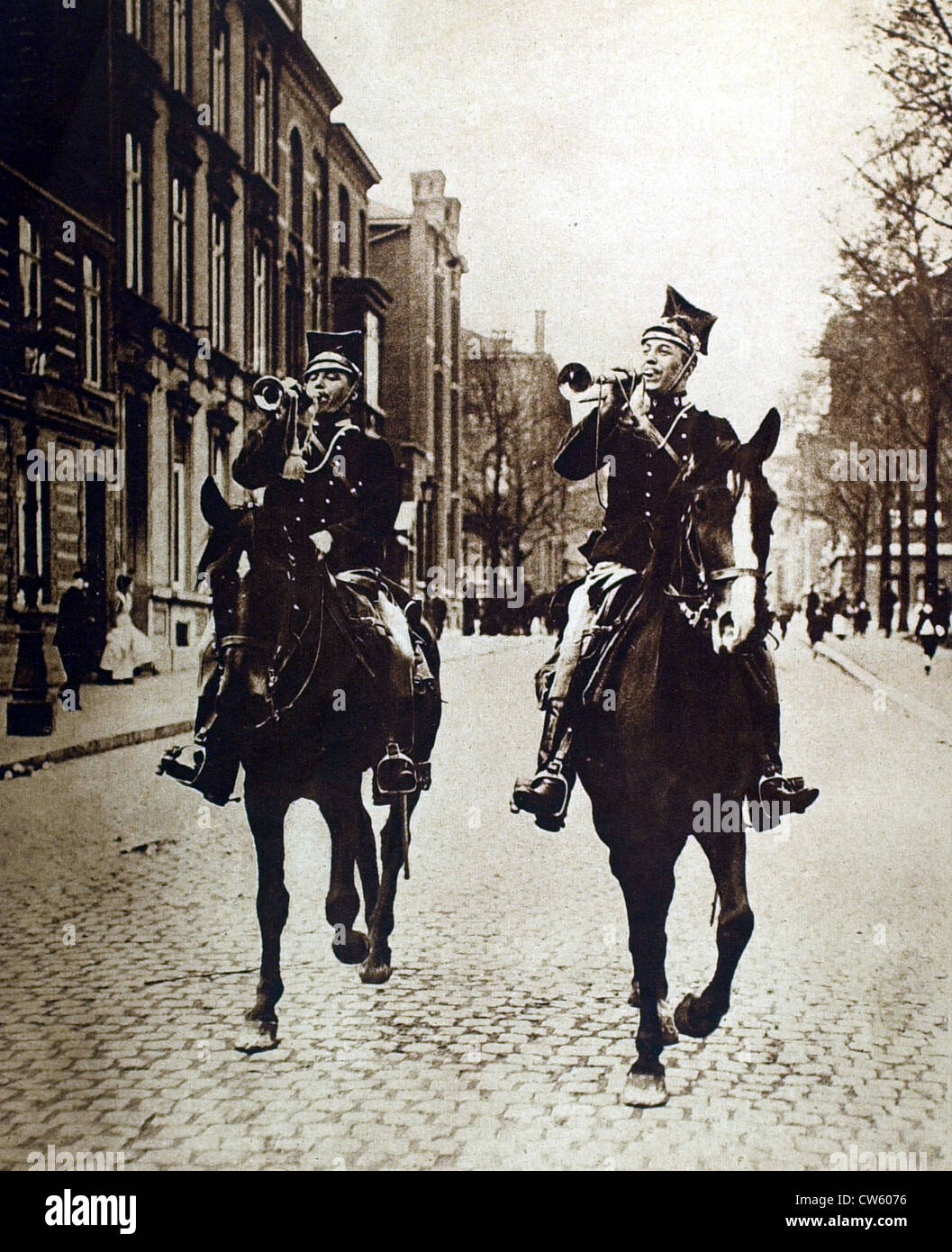 World War I. The call to arms in the streets of Liège (1914) Stock Photo