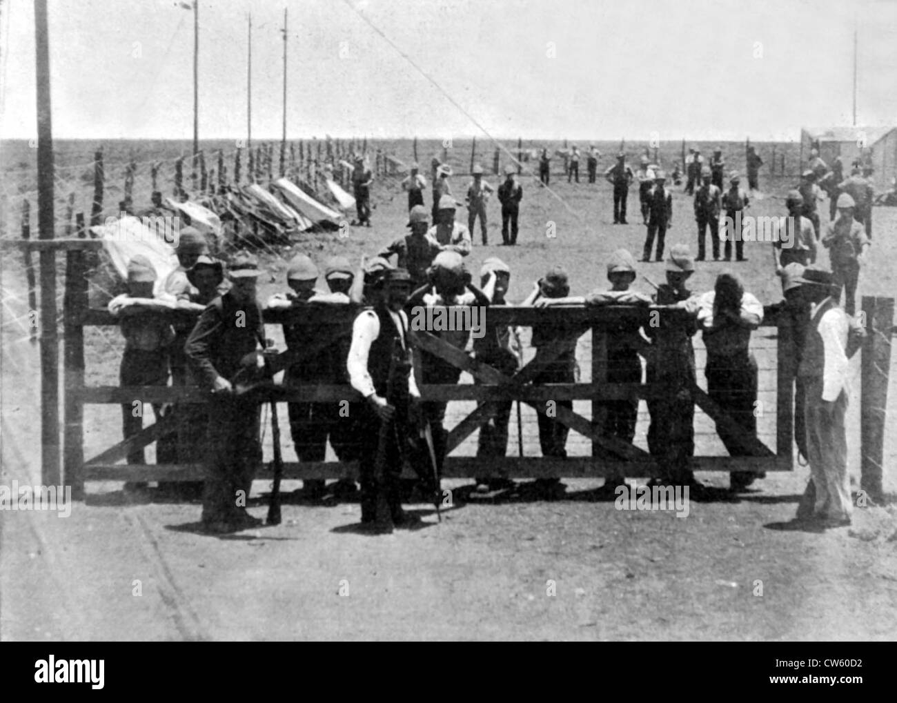 War of the Transvaal. Enclosure where English prisoners were kept, in Waterval (1900) Stock Photo