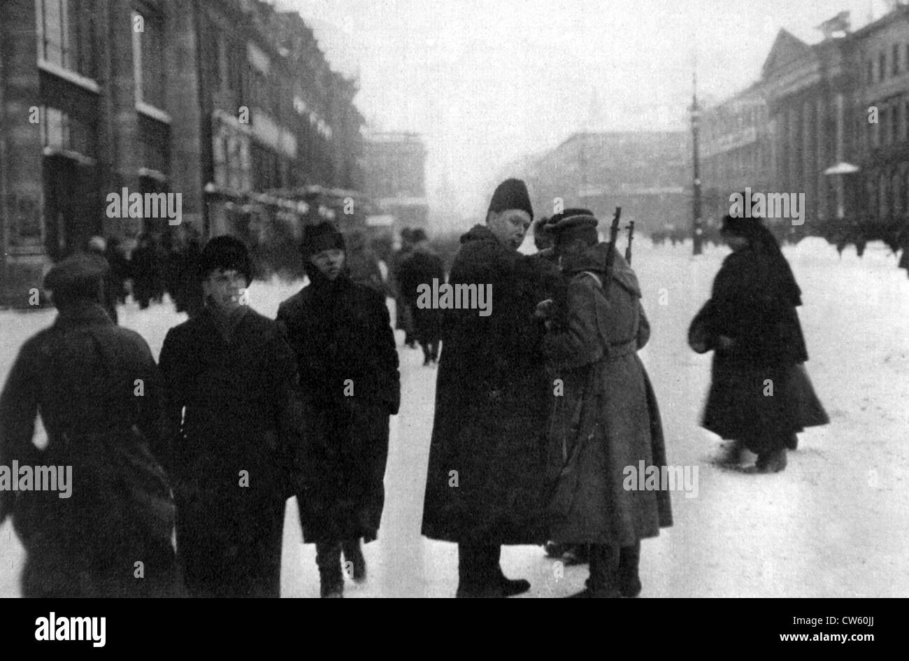 Russian Revolution of 1917. In Petrograd, frisking suspicious civilians Stock Photo