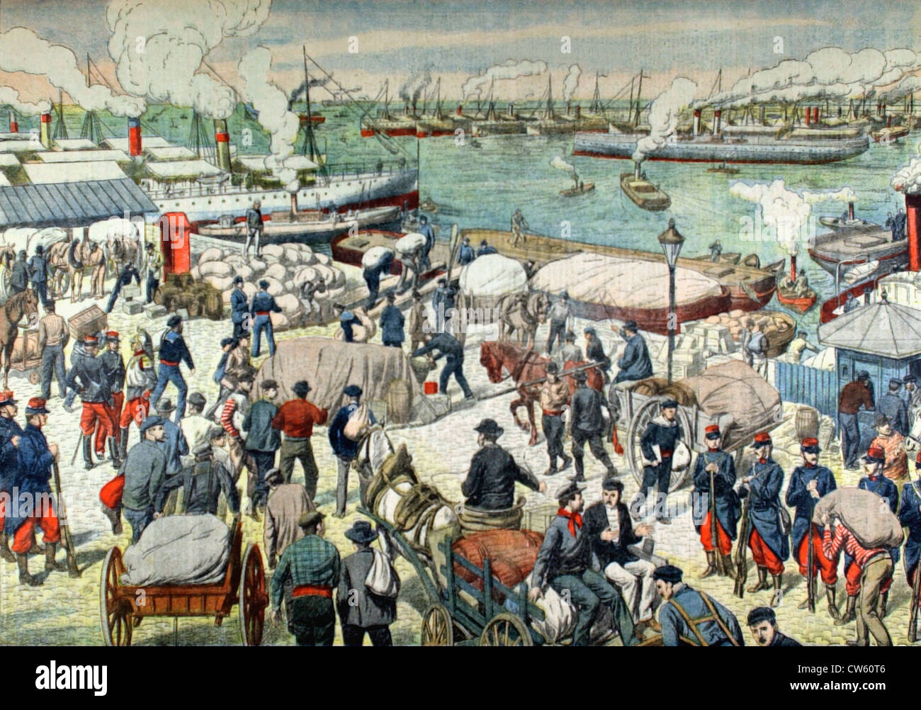 After the dockers' strike, resumption of work in the port of Marseilles (1904) Stock Photo